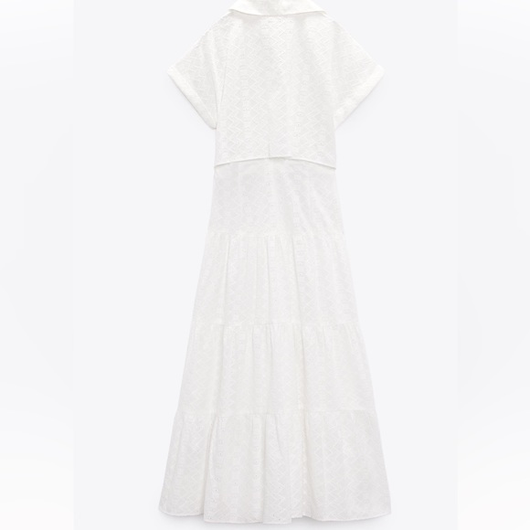 ZARA OPENWORK EMBROIDERED MIDI SHIRT DRESS - Picture 7 of 7